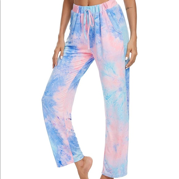 Pink & Blue Tye Dye Butter Soft Drawstring Lounge Sweatpants Pajama Comfy - Picture 10 of 13